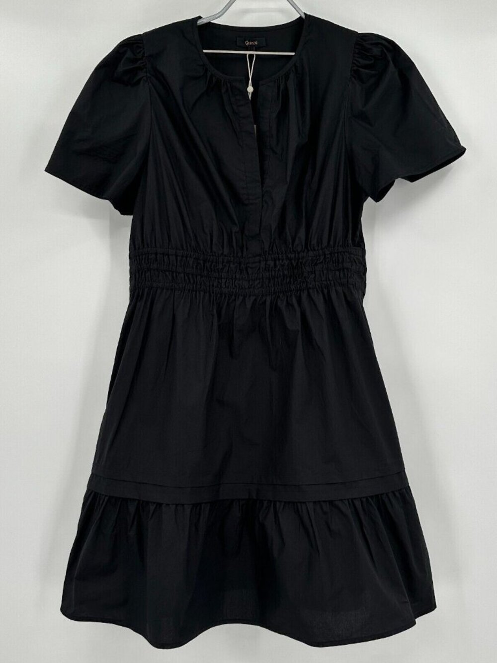 Quince Black Organic Cotton Tiered Mini Dress sz XS Women's Pockets Poplin NWT